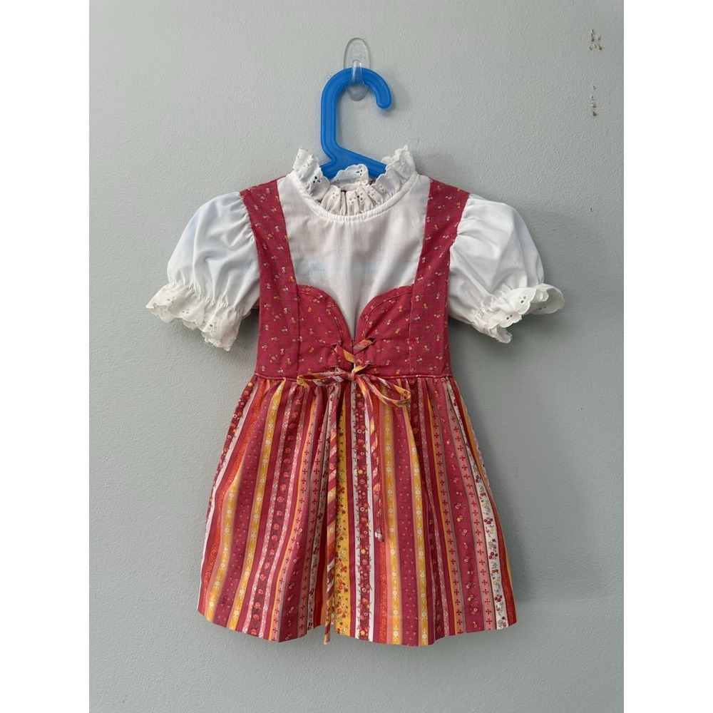 Vintage Sears Girls Size 2T Floral Dress Lace Up Eyelit Trim Cottagecore Prairie